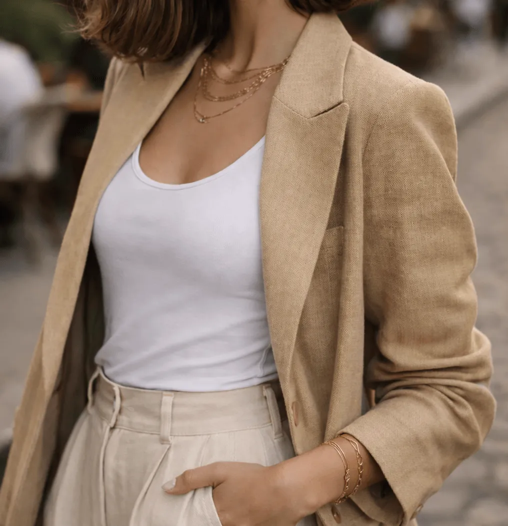Paris in July - Blend in outfit in warm sand tones against Paris limestone